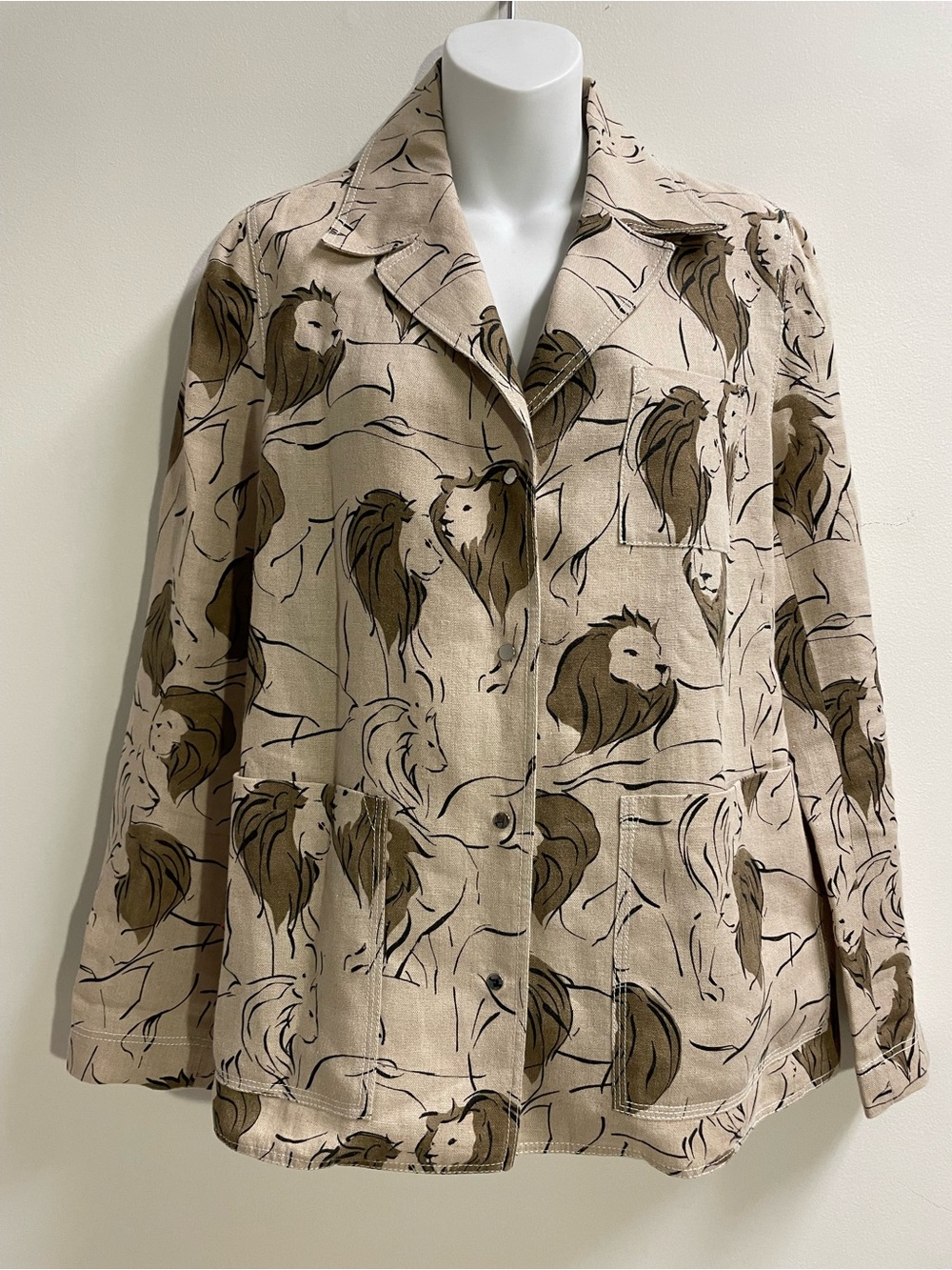 Lafayette 148 New York Jolisa Leo Lion Print Linen Blazer Jacket Artsy Neutral M